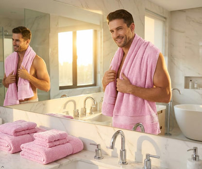 6 Piece Bath Towel Set, 2 Bath, 2 Hand, 2 Washcloths, Pink