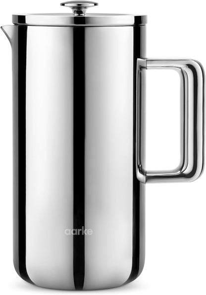 aarke Coffee Press - Premium 100% Stainless Steel Coffee Maker, 34oz (1L) Insulated Double-Walled Vacuum Body with Cool-Touch Exterior and Precision Mesh Filter