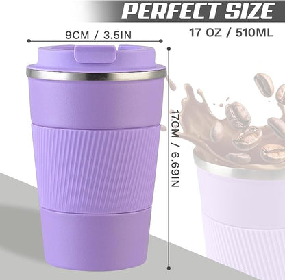 SPLMIFA Vacuum-Insulated Stainless Steel Travel Coffee Mug, Leak-Proof Reusable Coffee Cup with Lid - Keep Hot & Cold Drinks for Hours, Durable Insulated Tumbler for Men & Women(3rd-Purple, 17OZ)