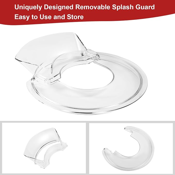 Pouring Shield for KitchenAid 4.5-5 Quart Tilt-Head Stand Mixers, Splash Guard with Removable Pour Spout, Fits Stainless Steel, Glass & Ceramic Mixer Bowls