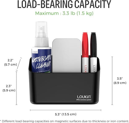 loukin Magnetic Marker Holder Set, Dry Erase Marker Holder, Dry Erase Accessory Tray Set (Includes 1 Eraser, 1 Cleaner, 2 Dry Erase Markers), Ideal for Office, School or Home Use(Black)