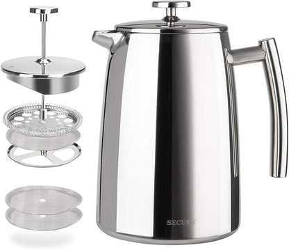 Secura French Press Coffee Maker, 34-Ounce, 304 Stainless Steel Insulated Coffee Press with Extra Screen