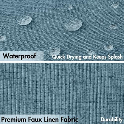 MIULEE Linen Fabric Shower Curtain Moonlight Blue W72*L72 12 Metal Hooks