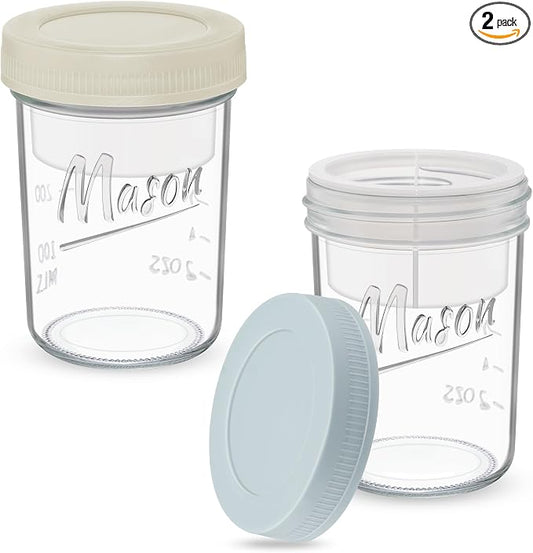 Xyptorix 16 oz Overnight Oats Containers with Lids, 2-Pack Leak-Proof Wide Mouth Mason Jars & Separate Compartments for Fruits/Nuts, Airtight Glass Jars for Chia Pudding, Yogurt, Parfait and Salad