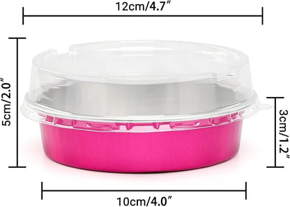 Beasea Disposable Cupcake Pans with Lids, 100 Pack 4 Inch 8oz Rose Red Aluminum Baking Foil Tins Small Round Tart Containers for Individual Dessert Muffin Cheesecake Ramekins Quiche Oven Dishes