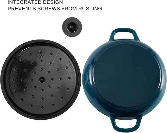Flavehc Braiser Enameled Cast Iron Braiser 3 QT, Cast Iron Braiser Pan with Lid for Bread Baking, Soup & One Pot Meals, Small Shallow Dutch Oven Casserole for Oven & Induction, DarkCyan