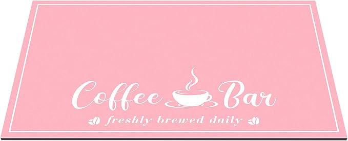 CooRug Absorbent Coffee Mat, Fashion Dish Drying Mat for Kitchen Counter Coffee Bar Accessories Espresso Machine Dish Rack 12" x 20" Pink