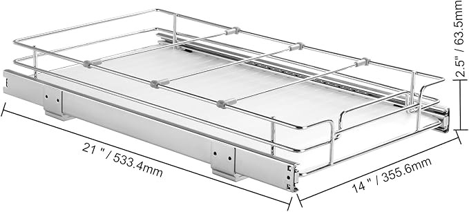 Happybuy 11" W x 21" D Pull Out Cabinet Organizer - Heavy Duty Chrome-Plated Steel Sliding Drawers for Pantry, Home, Kitchen Cabinet, Bathroom.