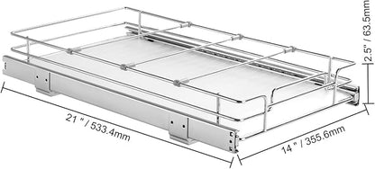 Happybuy 11" W x 21" D Pull Out Cabinet Organizer - Heavy Duty Chrome-Plated Steel Sliding Drawers for Pantry, Home, Kitchen Cabinet, Bathroom.