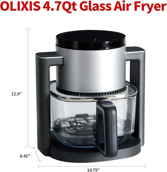 OLIXIS Glass Air Fryer 4.7Qt, Non Toxic Air Fryer with 10 Preset Cook Modes, 395°F Rapid Air Crispy Technology, Roast Bake Dehydrate Reheat, Nonstick & Easy-Clean Basket, 1300W