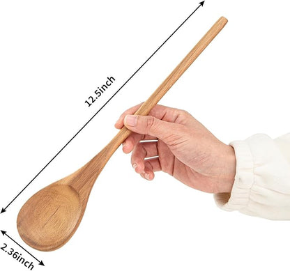 Wooden Spoons for Cooking, MZROO Wooden Spoon 12.5 Inch Long Handle Wooden Cooking Spoon Mixing spoons Tasting Spoons for Nonstick Cookware