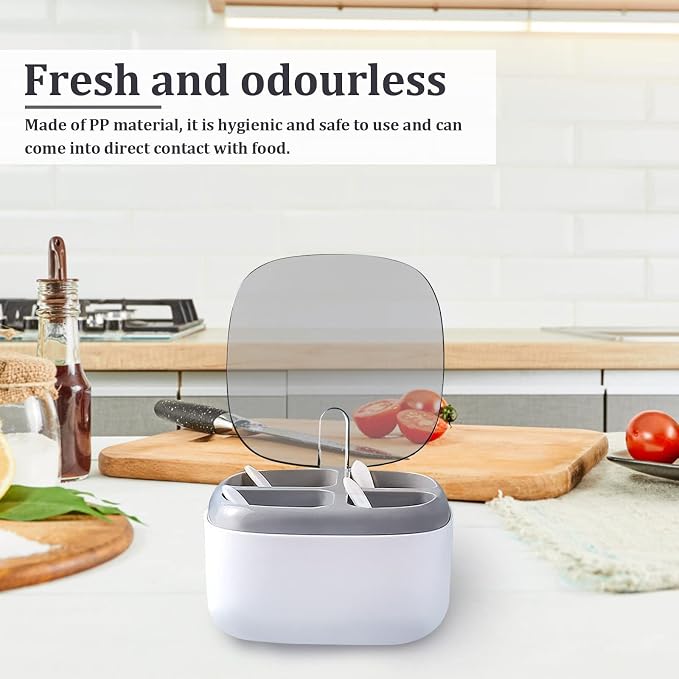Seasoning Box with Lid and Spoon, 4 Compartment Spice Pots with Handle, Home Kitchen Condiment Jars for Sugar Salt Pepper