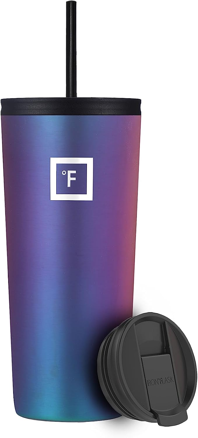 IRON °FLASK Classic Tumbler - Vacuum Insulated Stainless Steel Water Bottle, Double Walled, Drinking Cup, Insulated Travel Mug (Aurora, 24 oz Solid Lid)
