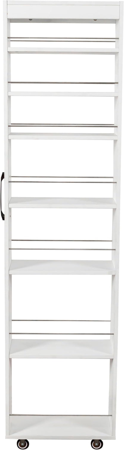 7 Tier Pull Out Cabinet Organizer, Pull Out Spice Rack, Rolling Kitchen Pantry Storage Cabinet, Open Shelf for Kitchen, Narrow Spaces, Wood Spice Rack Next to Fridge, White