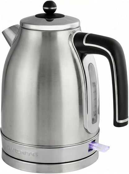 OVENTE 1.7L Electric Kettle, 1500W Fast Boiling Water Heater for Coffee or Tea with Stainless Steel BPA-Free and Cordless Body, Auto Shut-Off, Boil-Dry Protection and Removable Filter, Silver KS777S