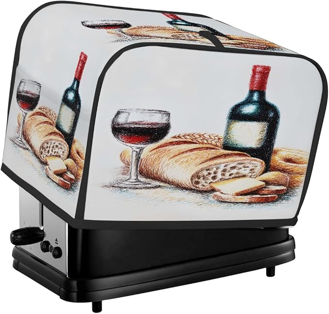 Red Wine Toaster Cover 2 Slice Wide Slot Washable Toaster Covers | Modern Food Dust and Fingerprint Protection Bread Maker Covers for Kitchen Accessories Decor Bakeware Women Gift