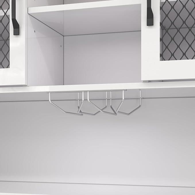 VilroCaz 70.9" Tall Farmhouse Kitchen Pantry Buffet Cabinet with Doors, Drawer and Shelves Wine Rack, Wooden Kitchen Hutch Cabinet with LED Outlets for Dining Room (White-R)