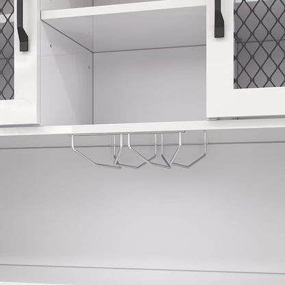 VilroCaz 70.9" Tall Farmhouse Kitchen Pantry Buffet Cabinet with Doors, Drawer and Shelves Wine Rack, Wooden Kitchen Hutch Cabinet with LED Outlets for Dining Room (White-R)
