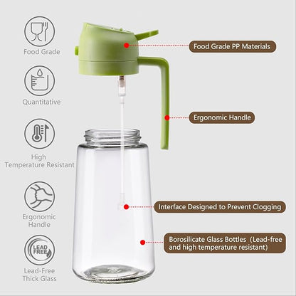 SWEET VIEW 2PCS Oil Sprayer for Cooking, 16oz/470ml Glass Oil Dispenser/Pour Bottle, Kitchen Accessories, Kitchen Gadgets for Air Fryer, Salad, BBQ, with Stickers (Green,White)