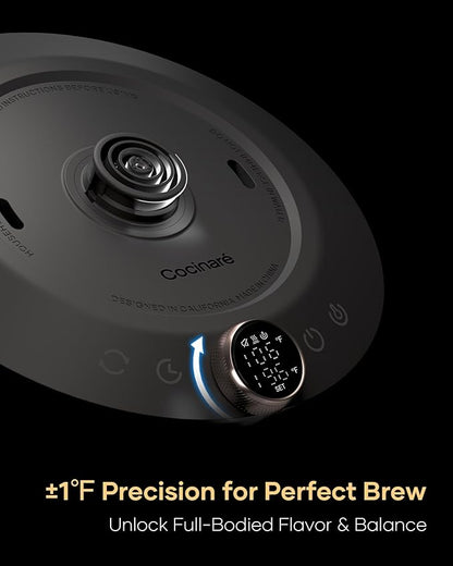 Cocinare Artisan Blossom Gooseneck Electric Kettle, ±1℉ Precise Temperature Control for Pour-Over Coffee & Tea, Quick Heating 1500W, Stainless Steel Interior, 0.9L