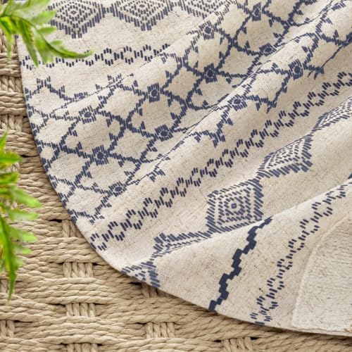 Navy Blue Boho Linen Shower Curtain,72" W x 84" L