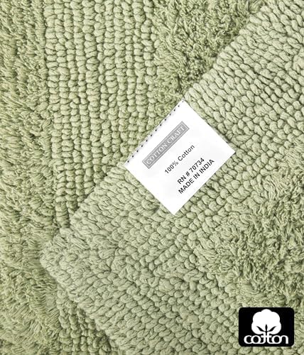 COTTON CRAFT 2 Pack Reversible Bath Mat Rug - Luxurious 17x24 Sage Green