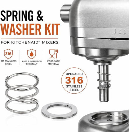 Spring & Washer Kit for KitchenAid Stand Mixers – 316 Stainless Steel Upgrade, Food-Grade Replacement for Tilt-Head & Bowl-Lift Models – Stabilizes Attachments (3 Pack)
