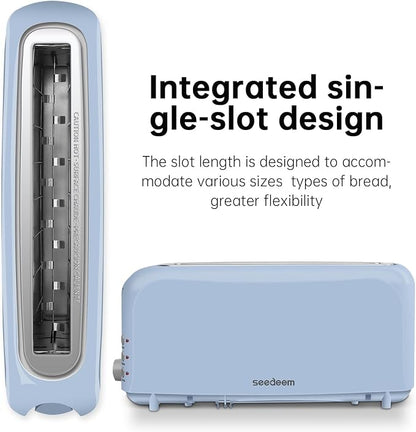 SEEDEEM 2 Slice Slim Toaster, Single 10" Long Slot Toaster Fits Bagels & Artisan Bread, 6 Shade Settings, Cancel/Reheat/Defrost, Removable Crumb Tray, Auto Shut-Off, Blue