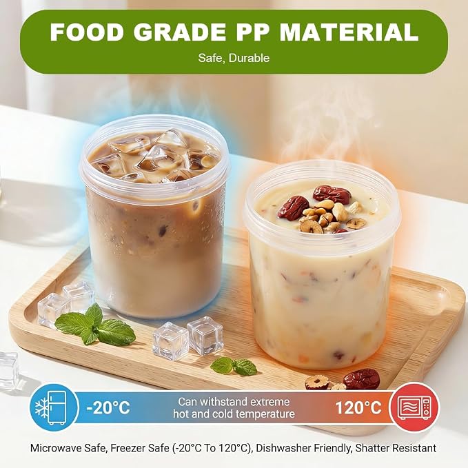 Overnight Oats Container 2 Pack, 31 fl oz Dual Layer Parfait Cups with Lids and Forks, 19 oz Bottom + 12 oz Top, 3.23 in Wide Mouth, Leak Resistant Meal Prep Jar for Yogurt Granola Salad