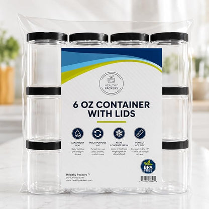 6 oz Plastic Jars with Lids (12 pack) - Clear Empty Containers for Body Lotions, Creams, Butters - Great for Storage and Organization of Crafts, Teas, and Spices