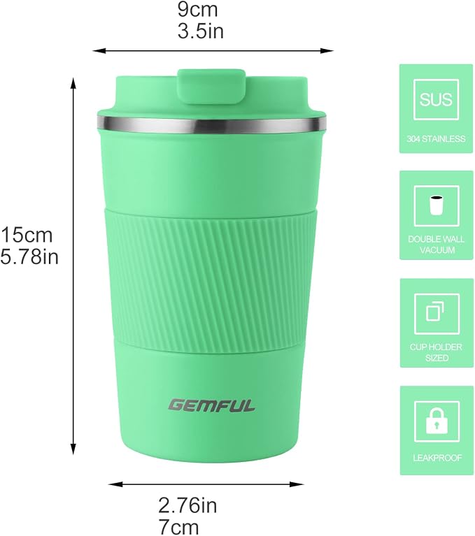 GEMFUL To Go Travel Coffee Mug with Lid 13 oz Insulated Cups Spill Proof Tumbler Leak Proof Vacuum Stainless Steel Reusable for Hot Cold Drinks Women Men (6 Pack)