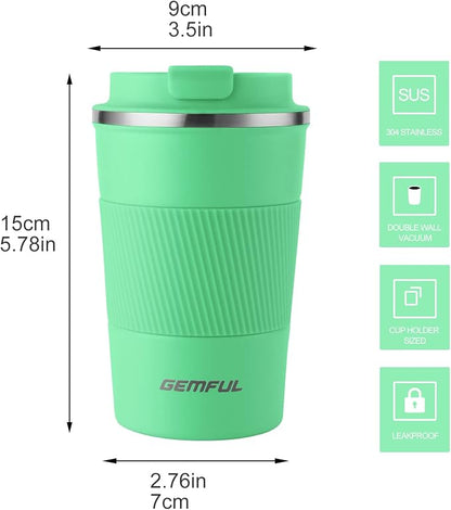 GEMFUL To Go Travel Coffee Mug with Lid 13 oz Insulated Cups Spill Proof Tumbler Leak Proof Vacuum Stainless Steel Reusable for Hot Cold Drinks Women Men (6 Pack)