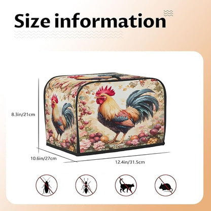 Rooster Animal Toaster Cover 4 Slice Wide Slot Washable Toaster Covers | Flower Art Dust and Fingerprint Protection Bread Maker Covers for Kitchen Accessories Decor Bakeware Women Gift