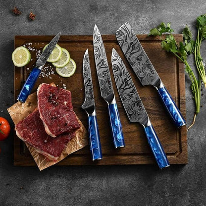 Seido Knives Tengoku Blue 10-Piece Chef Knife Set – Handmade High-Carbon Stainless Steel Blades, Resin Epoxy Handles, Ergonomic Balanced Professional Kitchen Knives