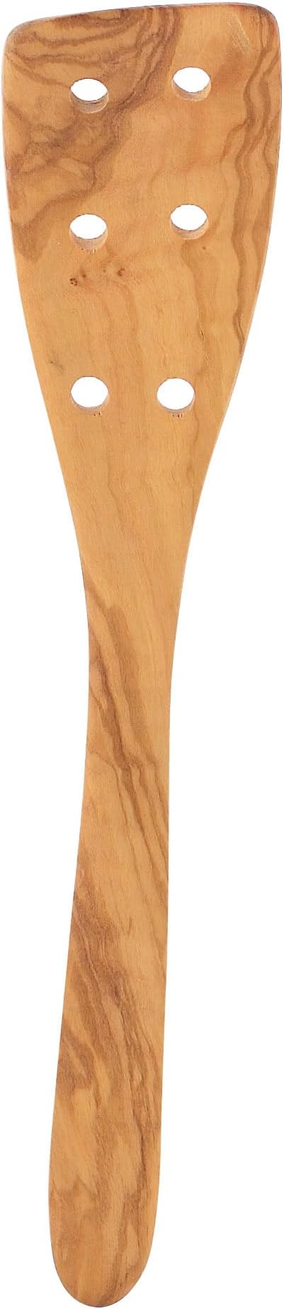 Eddington 50006 Italian Olive Wood Pierced Spatula, Handcrafted in Europe, 12-Inches,Brown