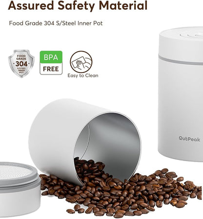 OUTPEAK Latest Kilo Auto Vacuum Coffee Canister, 1.8L for 21.2oz Coffee Beans, One-Button Operation, Stainless Steel Container with Scoop, Fresh 6-Month Storage Container (Barista Champion's Choice)