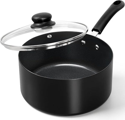 MICHELANGELO Nonstick Saucepan with Lid, Ceramic Sauce Pan Sets, Easy to Clean Sauce Pans, Multi-Purpose Cooking Pots, 4QT, Black