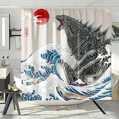 Funny Tall Shower Curtain Set, Fun Anime Monster Shower Curtains for Bathroom Cool Asian Japanese Bathroom Decor Polyester Fabric-72" x 78"