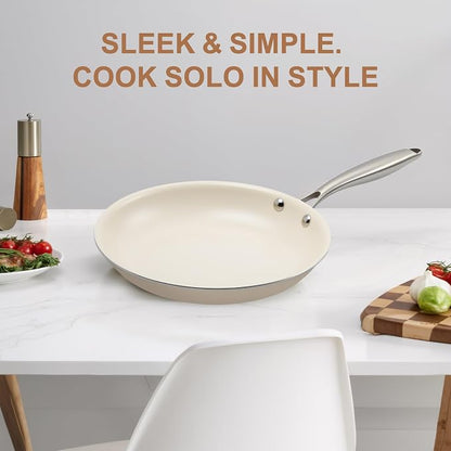 9.25 Inch Ceramic Nonstick Frying Pan with lid Skillet - PFAS-Free, Non-Toxic, Oven Safe & Induction Ready, Aluminum Cookware with Stainless Steel Handle