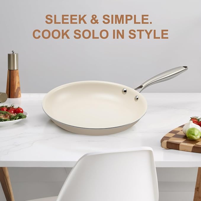 9.25 Inch Ceramic Nonstick Frying Pan Skillet - PFAS-Free, Non-Toxic, Oven Safe & Induction Ready, Aluminum Cookware with Stainless Steel Handle