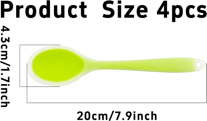 4Pcs Silicone Cooking Spoon, Heat-Resistant Nonstick Silicone Spoon for Stirring, Mixing, Cooking, Baking and Daily Use(Green)