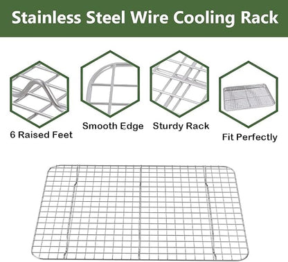 ROTTAY Baking Sheet, Half Sheet Pan with Cooling Rack Set [2 Pans + 2 Racks], Stainless Steel Baking Pan for Oven, Warp Resistant & Heavy Duty & Rust Free, Size 18 x 12 x 1 Inches