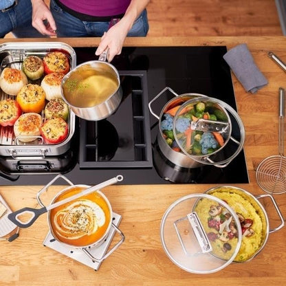 Rösle EXPERTISO Cookware Collection 7.9 in. Stainless Steel High Casserole Pot with Glass Lid