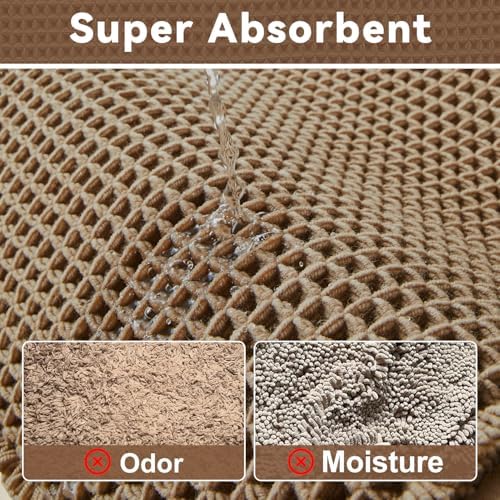 Triohero Waffle Runner Rug Bathroom, Long Boho Bath Mat, 24x72 Khaki