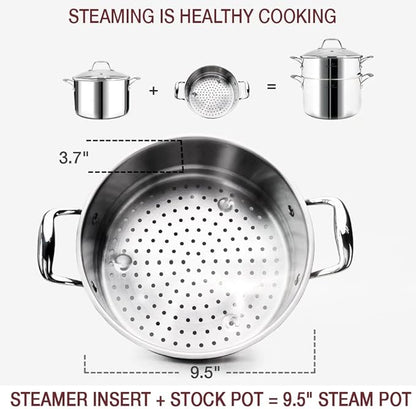 HOMICHEF 14-Piece Nickel Free Stainless Steel Cookware Set Whole-Clad 3-Ply - Mirror Polished Pots And Pans Set - Healthy Cookware Set With Steamer - Non-Toxic Induction Cookware Sets