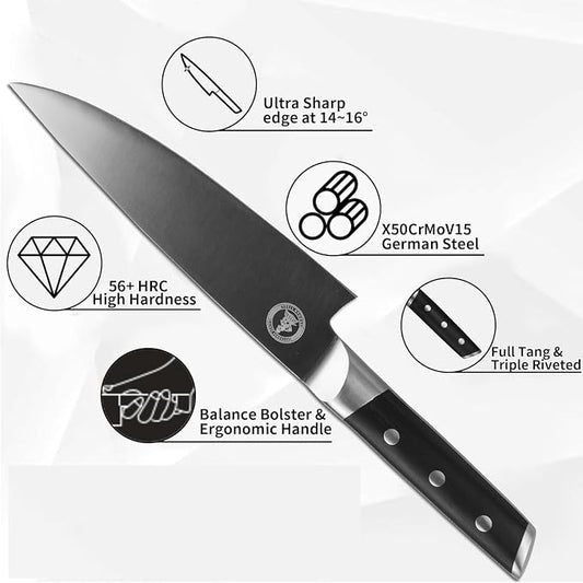 Kitory Chef Knife 8", Gyuto Kitchen Knife - Full Tang Pro Chopping Chopper- Forged HC Steel - Ergonomic Pakkawood Handle-2025 Gifts