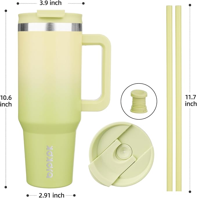 BJPKPK Tumbler With Handle And Straw 40oz Insulated Tumbler Cups With Lid Stainless Steel Travel Coffee Mug,Lime