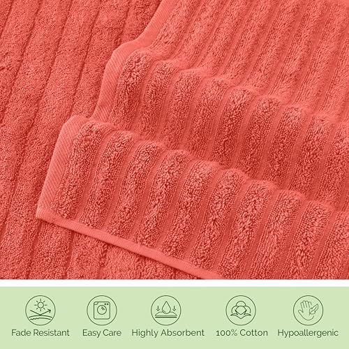 Elegant Comfort 100% Turkish Cotton Corduroy Ribbed Luxury Jumbo Bath Towel Ultra Soft - 35 x 70 Inch - Luxury Spa Premium Hotel Quality Highly Absorbent and Quick Dry Large Bath Towel, Coral