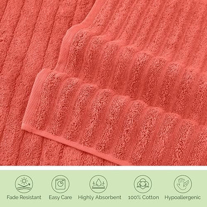 Elegant Comfort 100% Turkish Cotton Corduroy Ribbed Luxury Jumbo Bath Towel Ultra Soft - 35 x 70 Inch - Luxury Spa Premium Hotel Quality Highly Absorbent and Quick Dry Large Bath Towel, Coral