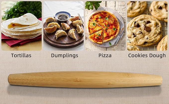 Classic French Rolling Pins Bamboo Wooden Rolling Pin for Baking Pizza Dough Pie Cookie, 15.8-Inch